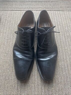 Men's Black Leather Cap Toe Oxfords Magnanni  Lace-Up Dress Shoes